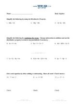 PDF: Algebra - equations, inequalities, distributive property