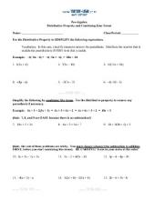 PDF: Pre-Algebra - distributive property, combining like terms