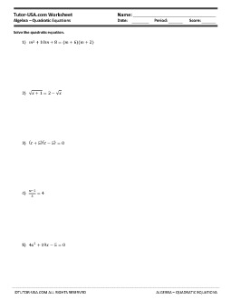 PDF: Algebra - equations, quadratic equations, quadratic formula