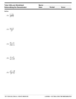 PDF: Algebra, Algebra 2 - fractions, rationalize, radicals, square root