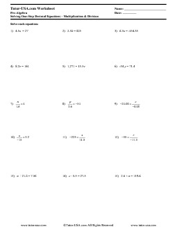 PDF: Pre-Algebra - equations, decimals