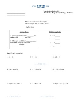 PDF: Pre-Algebra - distributive property, combining like terms