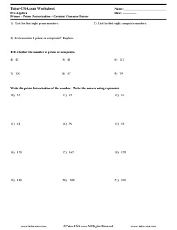 PDF: Pre-Algebra - prime factorization, gcf, factor tree